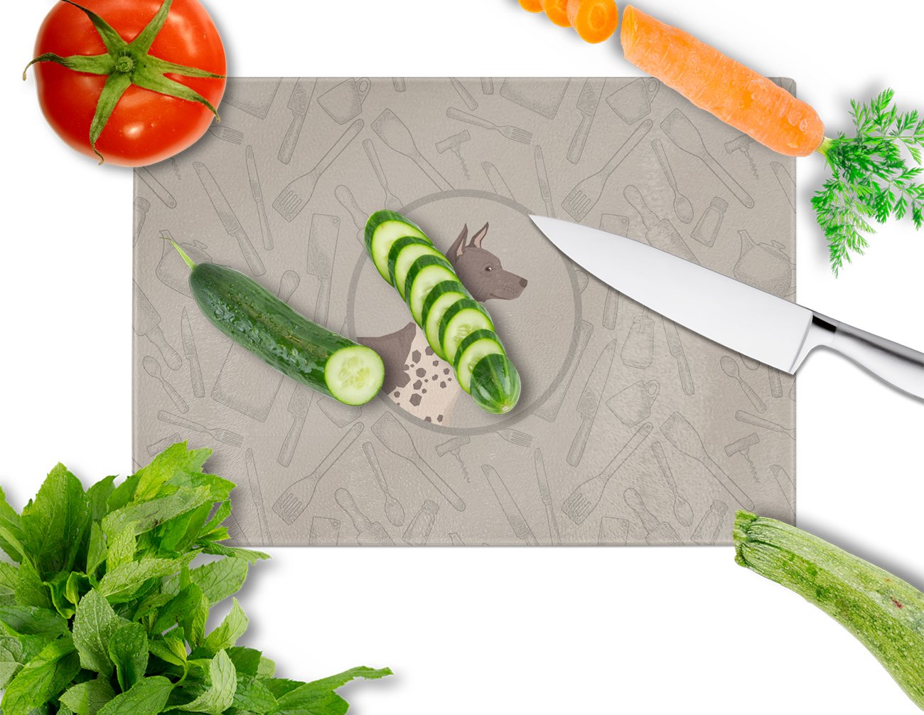 American Hairless Terrier In the Kitchen Cutting Board Tempered Glass Kitchen Cutting Surface, Heat Resistant Chopping, Non-Slip Feet, Food Prep & Serving