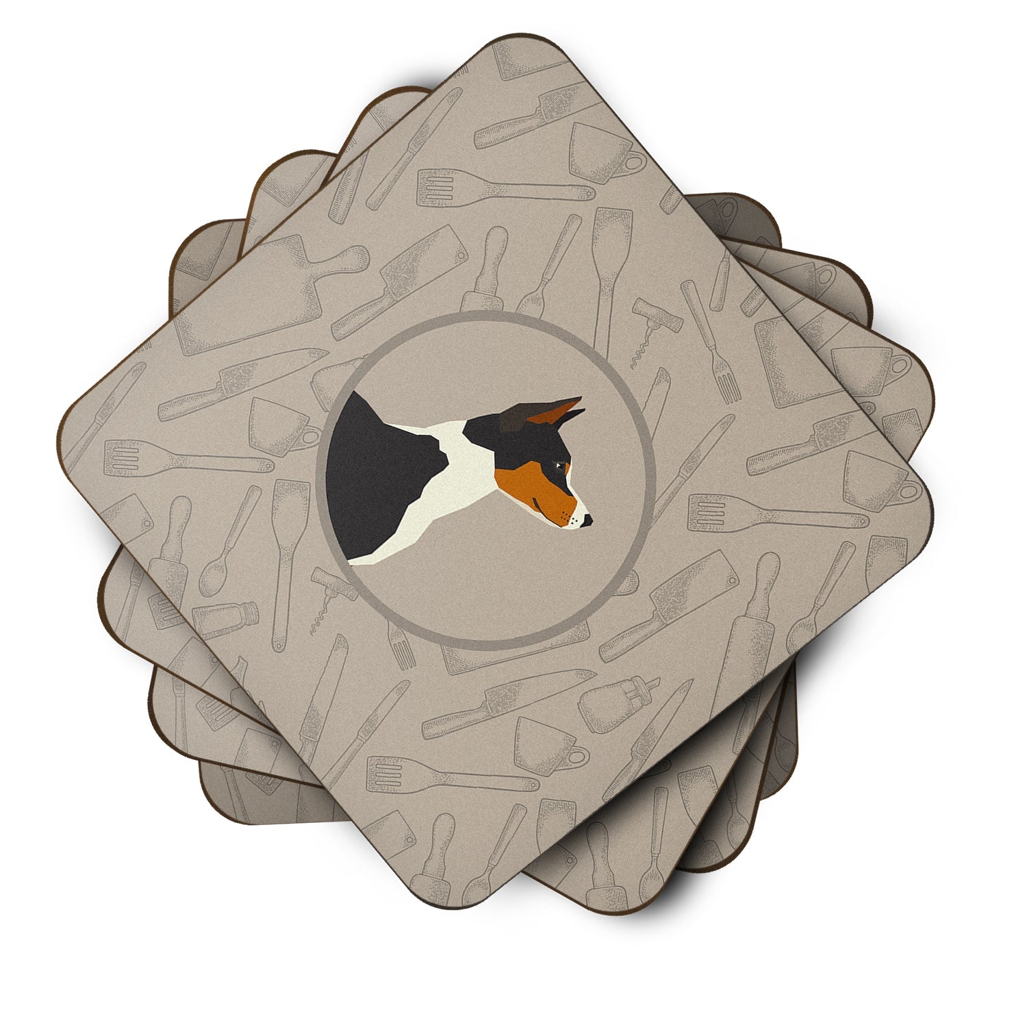 Basenji In the Kitchen Foam Coasters Set of 4 Cup Coasters for Indoor Outdoor, Tabletop Protection, Anti Slip, Mouse pad Material