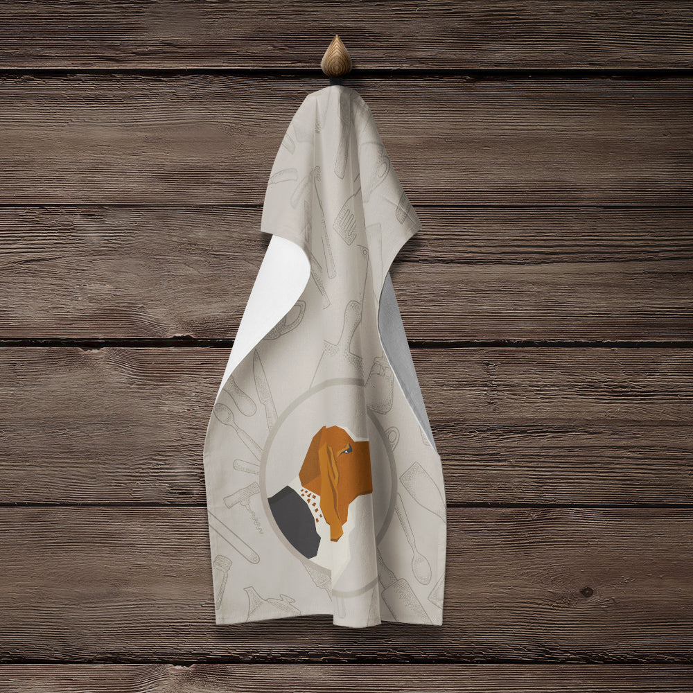 Basset Hound In the Kitchen Kitchen Towel Velour Plush Front and Cotton Loop Back Machine Washable