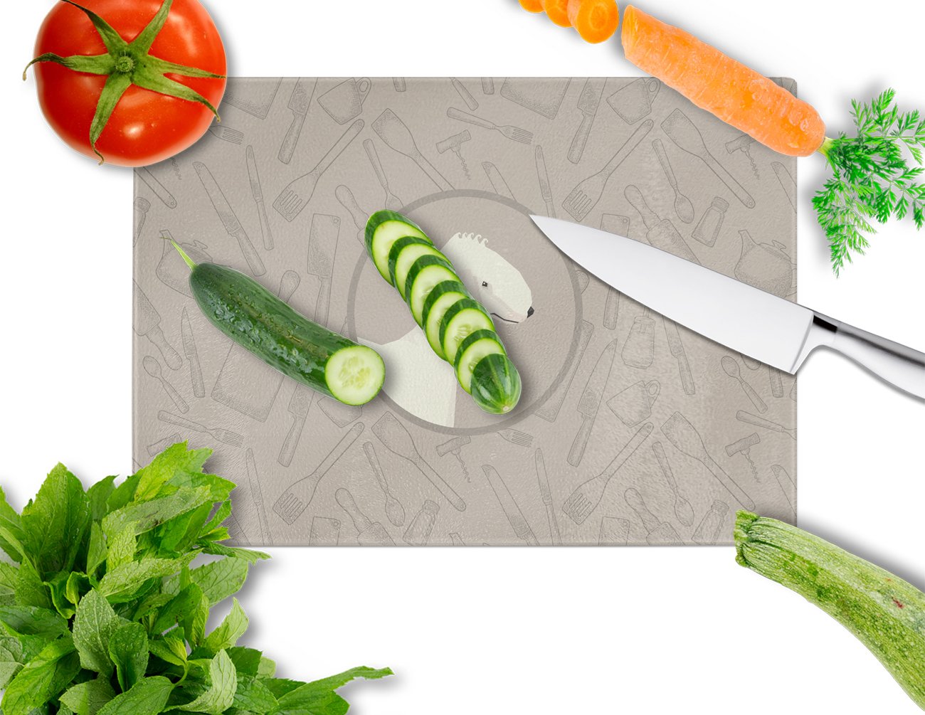 Bedlington Terrier In the Kitchen Cutting Board Tempered Glass Kitchen Cutting Surface, Heat Resistant Chopping, Non-Slip Feet, Food Prep & Serving