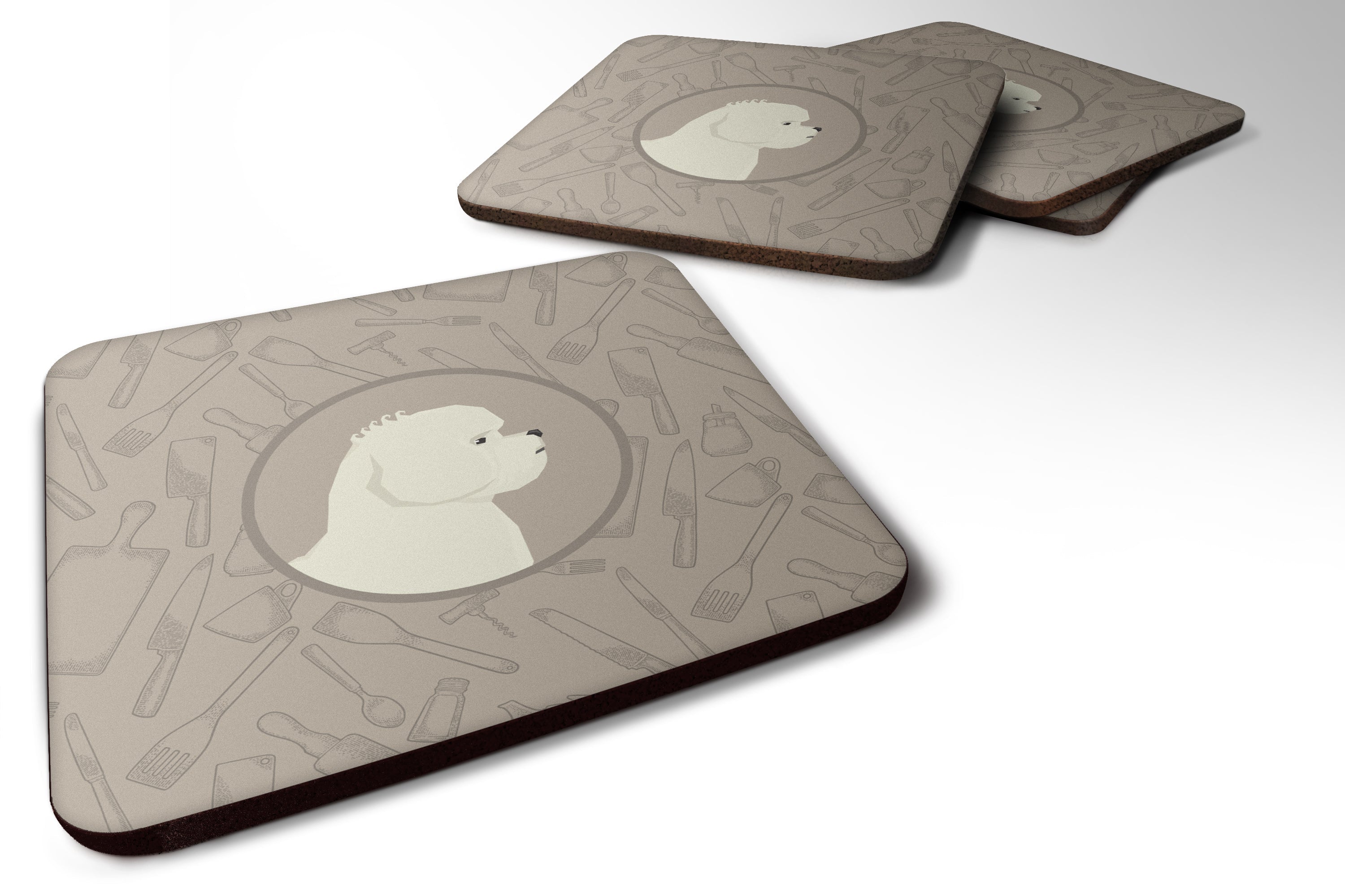 Bichon Frise In the Kitchen Foam Coasters Set of 4 Cup Coasters for Indoor Outdoor, Tabletop Protection, Anti Slip, Mouse pad Material