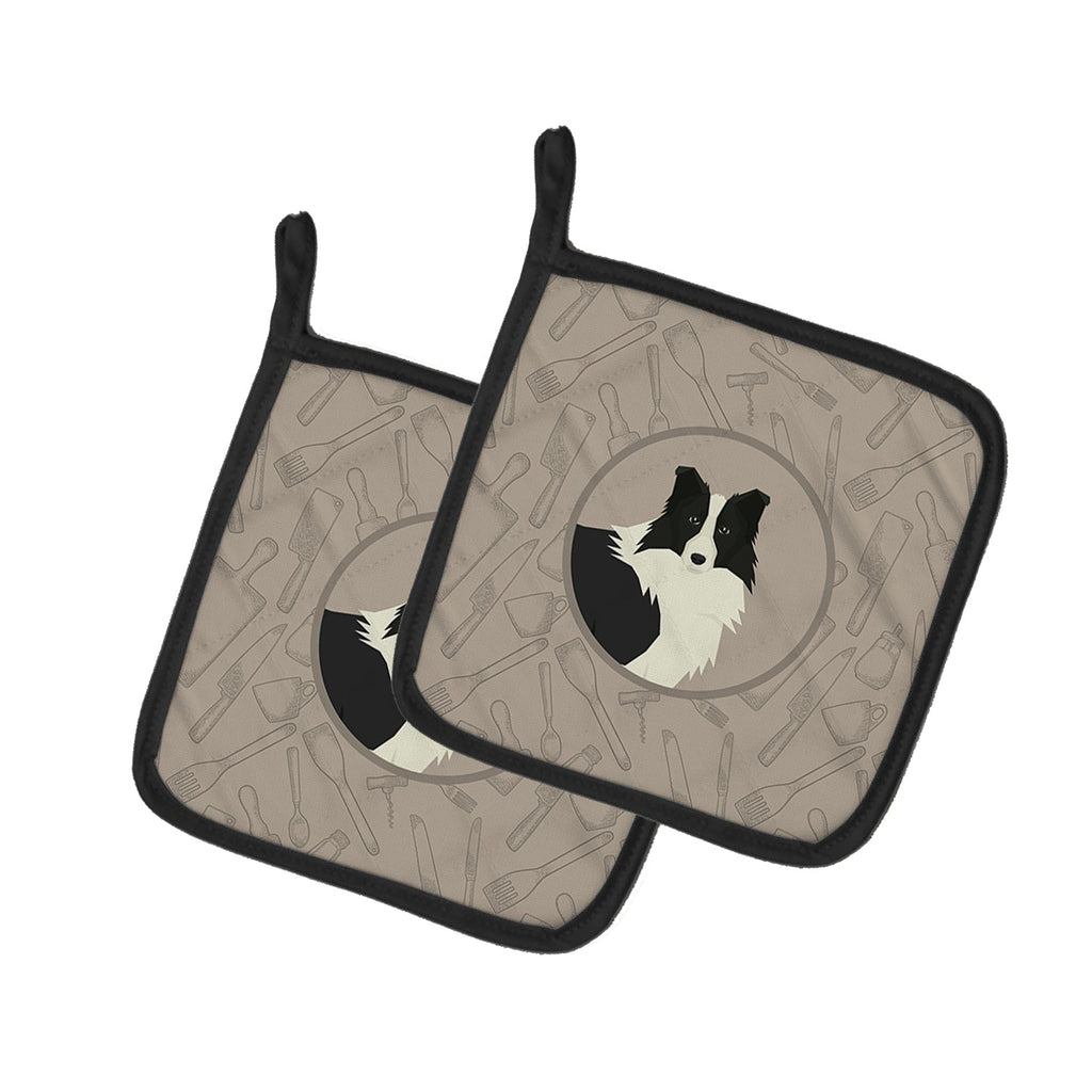Border Collie In the Kitchen Pot Holder Set of 2 Heat Resistant Quilted Hot Pads 7.5 x 7.5 Inch, Insulated Kitchen Trivets for Cooking & Baking