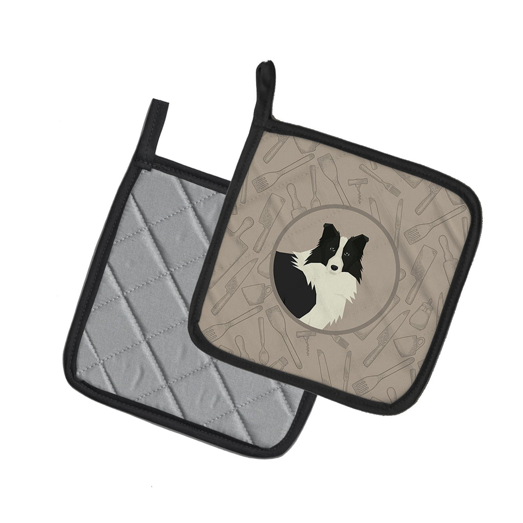 Border Collie In the Kitchen Pot Holder Set of 2 Heat Resistant Quilted Hot Pads 7.5 x 7.5 Inch, Insulated Kitchen Trivets for Cooking & Baking