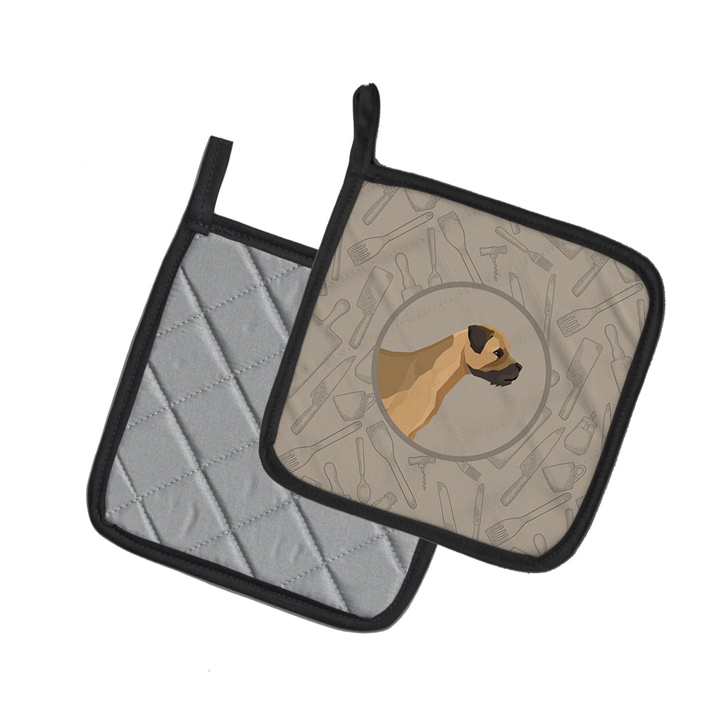 Border Terrier In the Kitchen Pot Holder Set of 2 Heat Resistant Quilted Hot Pads 7.5 x 7.5 Inch, Insulated Kitchen Trivets for Cooking & Baking