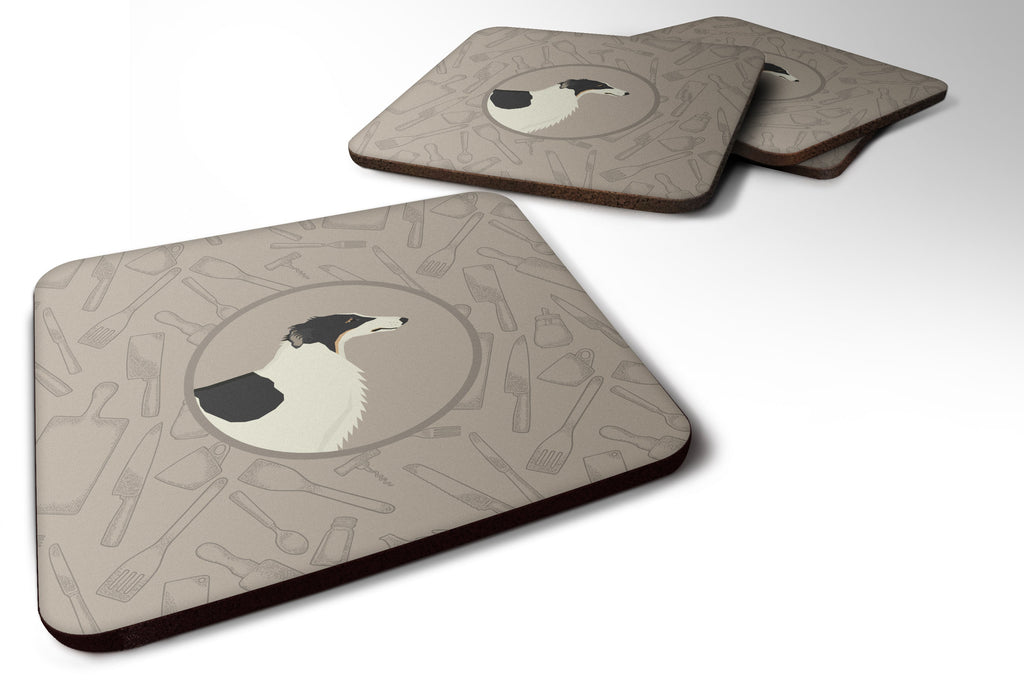 Borzoi In the Kitchen Foam Coasters Set of 4 Cup Coasters for Indoor Outdoor, Tabletop Protection, Anti Slip, Mouse pad Material
