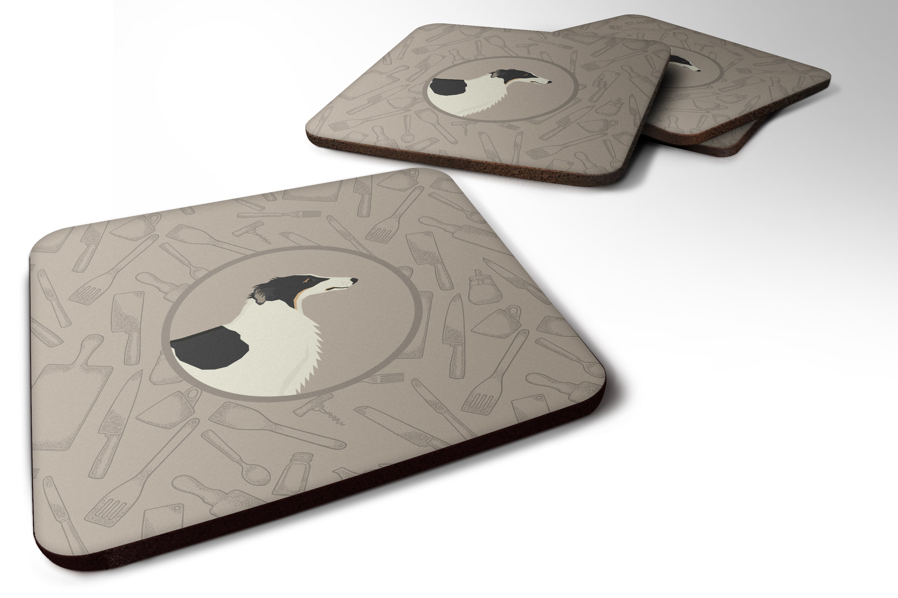 Borzoi In the Kitchen Foam Coasters Set of 4 Cup Coasters for Indoor Outdoor, Tabletop Protection, Anti Slip, Mouse pad Material