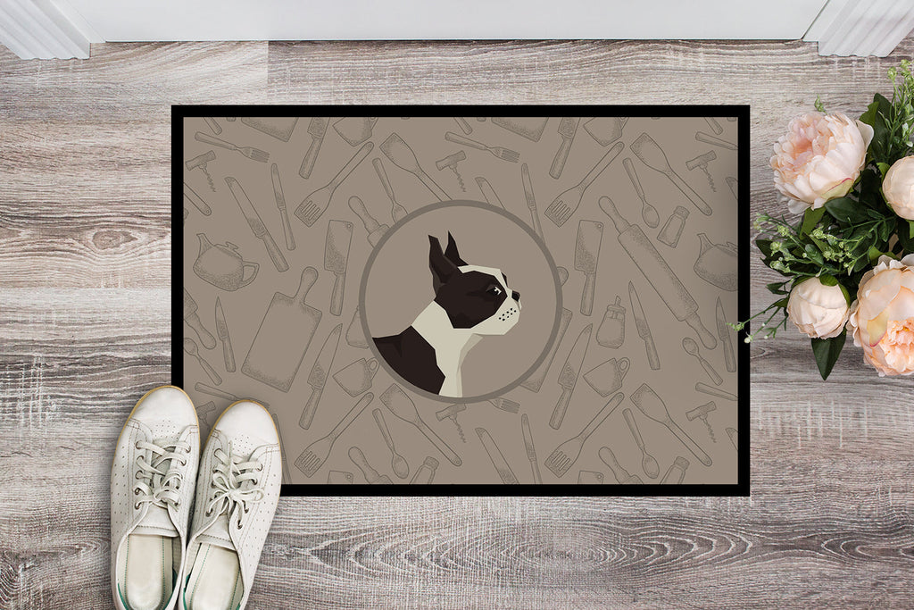 Boston Terrier In the Kitchen Doormat Indoor Outdoor 24H X 36W Front Door Mat Rugs for Entryway, Non Slip Washable Low Pile,