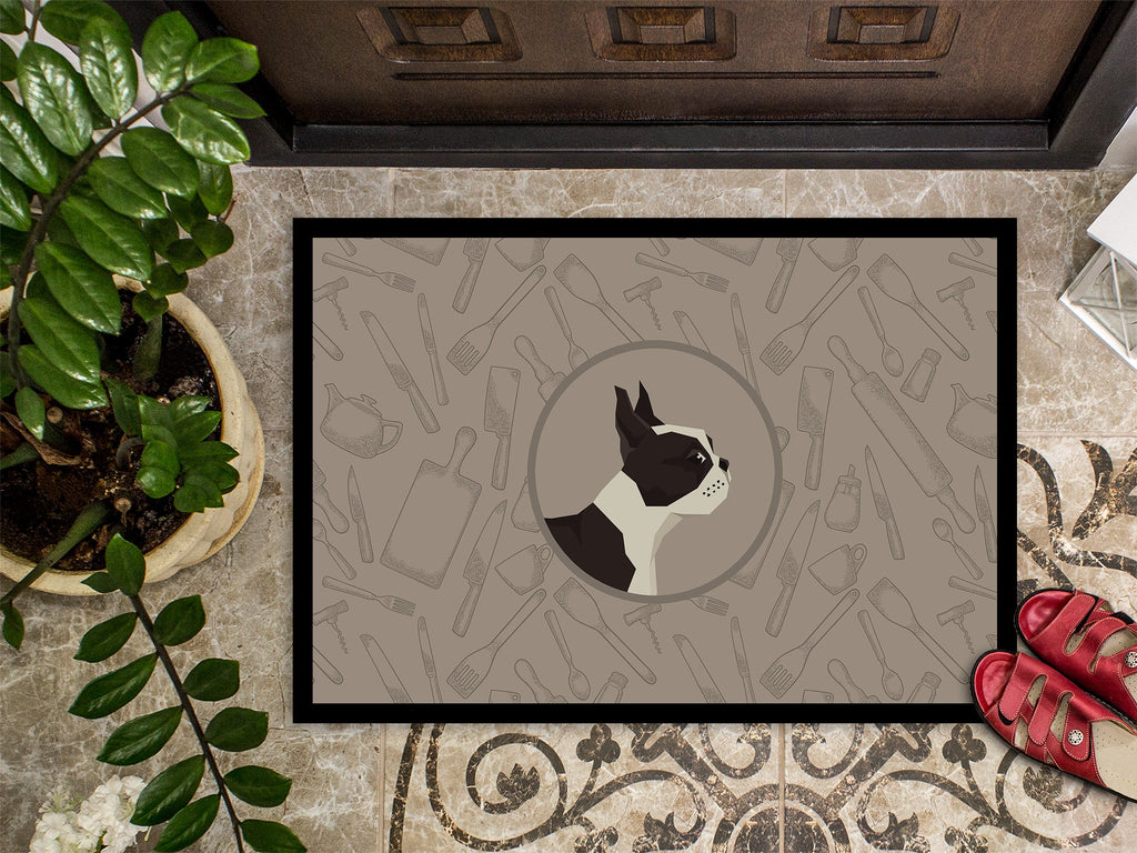 Boston Terrier In the Kitchen Doormat Indoor Outdoor 24H X 36W Front Door Mat Rugs for Entryway, Non Slip Washable Low Pile,