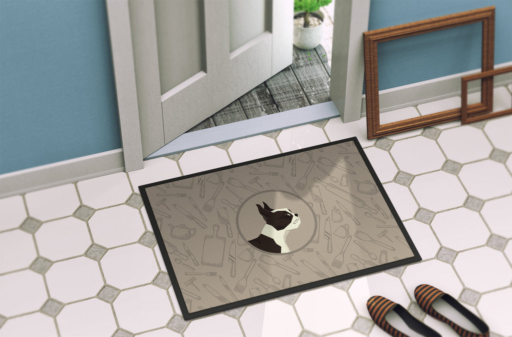 Boston Terrier In the Kitchen Doormat Indoor Outdoor 24H X 36W Front Door Mat Rugs for Entryway, Non Slip Washable Low Pile,