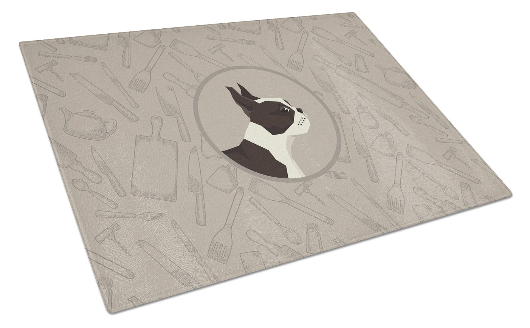 Boston Terrier In the Kitchen Cutting Board Tempered Glass Kitchen Cutting Surface, Heat Resistant Chopping, Non-Slip Feet, Food Prep & Serving