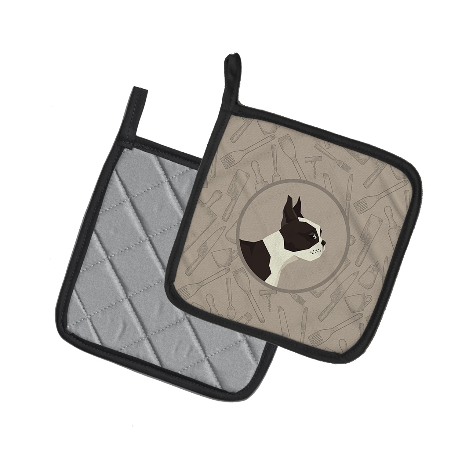 Boston Terrier In the Kitchen Pot Holder Set of 2 Heat Resistant Quilted Hot Pads 7.5 x 7.5 Inch, Insulated Kitchen Trivets for Cooking & Baking
