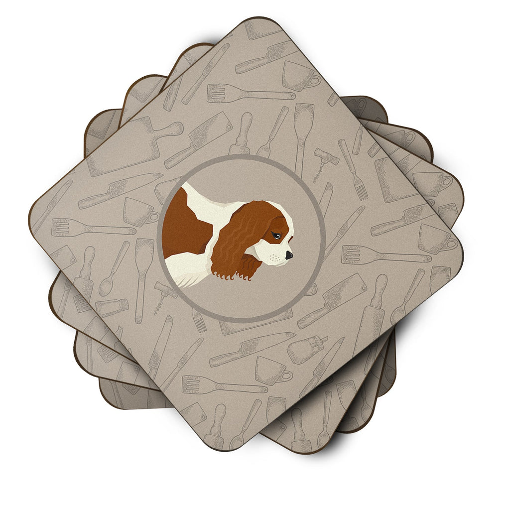 Cavalier Spaniel In the Kitchen Foam Coasters Set of 4 Cup Coasters for Indoor Outdoor, Tabletop Protection, Anti Slip, Mouse pad Material