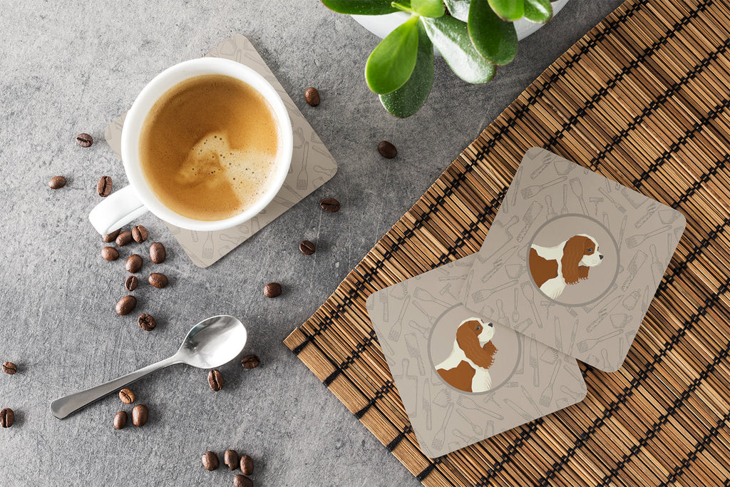 Cavalier Spaniel In the Kitchen Foam Coasters Set of 4 Cup Coasters for Indoor Outdoor, Tabletop Protection, Anti Slip, Mouse pad Material