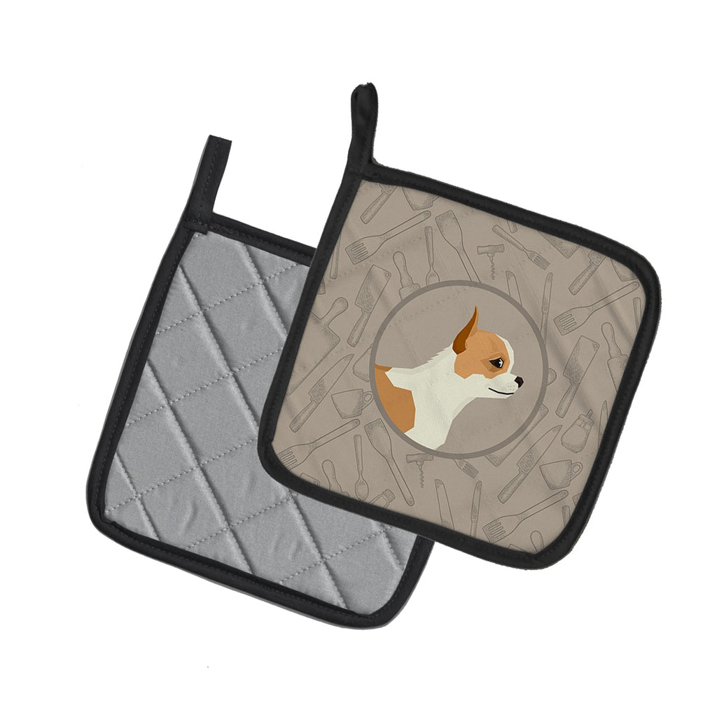 Chihuahua In the Kitchen Pot Holder Set of 2 Heat Resistant Quilted Hot Pads 7.5 x 7.5 Inch, Insulated Kitchen Trivets for Cooking & Baking