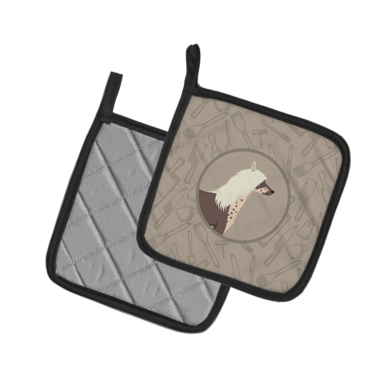 Chinese Crested In the Kitchen Pot Holder Set of 2 Heat Resistant Quilted Hot Pads 7.5 x 7.5 Inch, Insulated Kitchen Trivets for Cooking & Baking