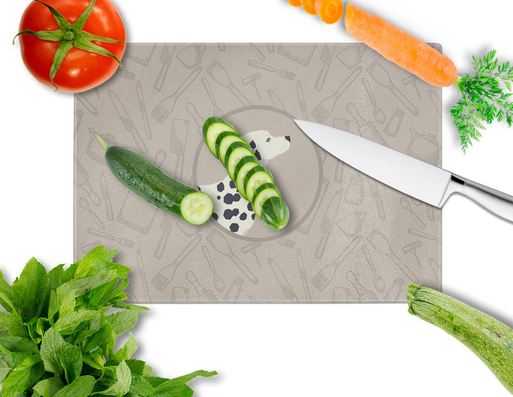 Dalmatian In the Kitchen Cutting Board Tempered Glass Kitchen Cutting Surface, Heat Resistant Chopping, Non-Slip Feet, Food Prep & Serving