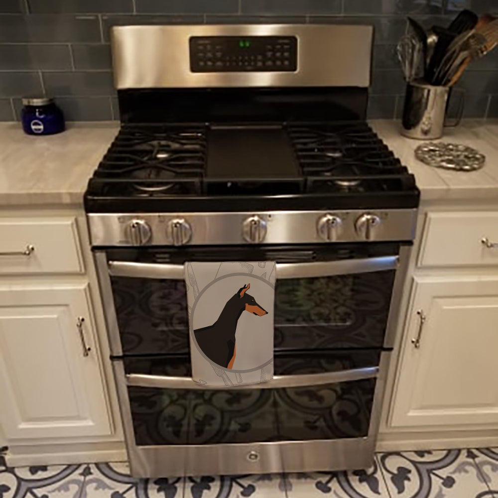 Doberman Pinscher In the Kitchen Kitchen Towel Velour Plush Front and Cotton Loop Back Machine Washable