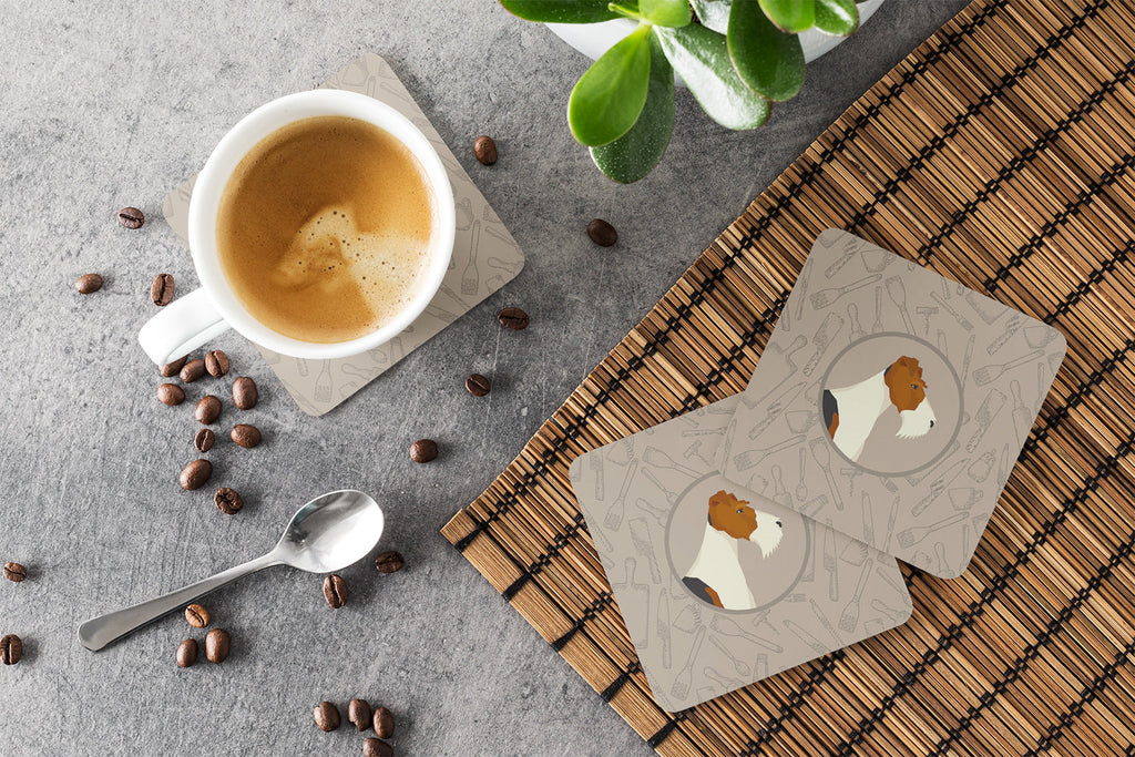 Fox Terrier In the Kitchen Foam Coasters Set of 4 Cup Coasters for Indoor Outdoor, Tabletop Protection, Anti Slip, Mouse pad Material