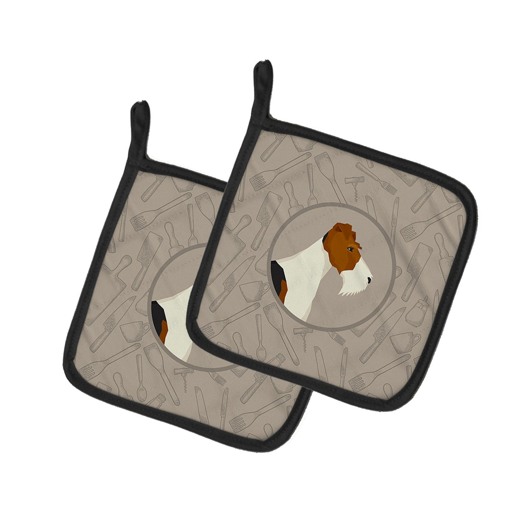 Fox Terrier In the Kitchen Pot Holder Set of 2 Heat Resistant Quilted Hot Pads 7.5 x 7.5 Inch, Insulated Kitchen Trivets for Cooking & Baking