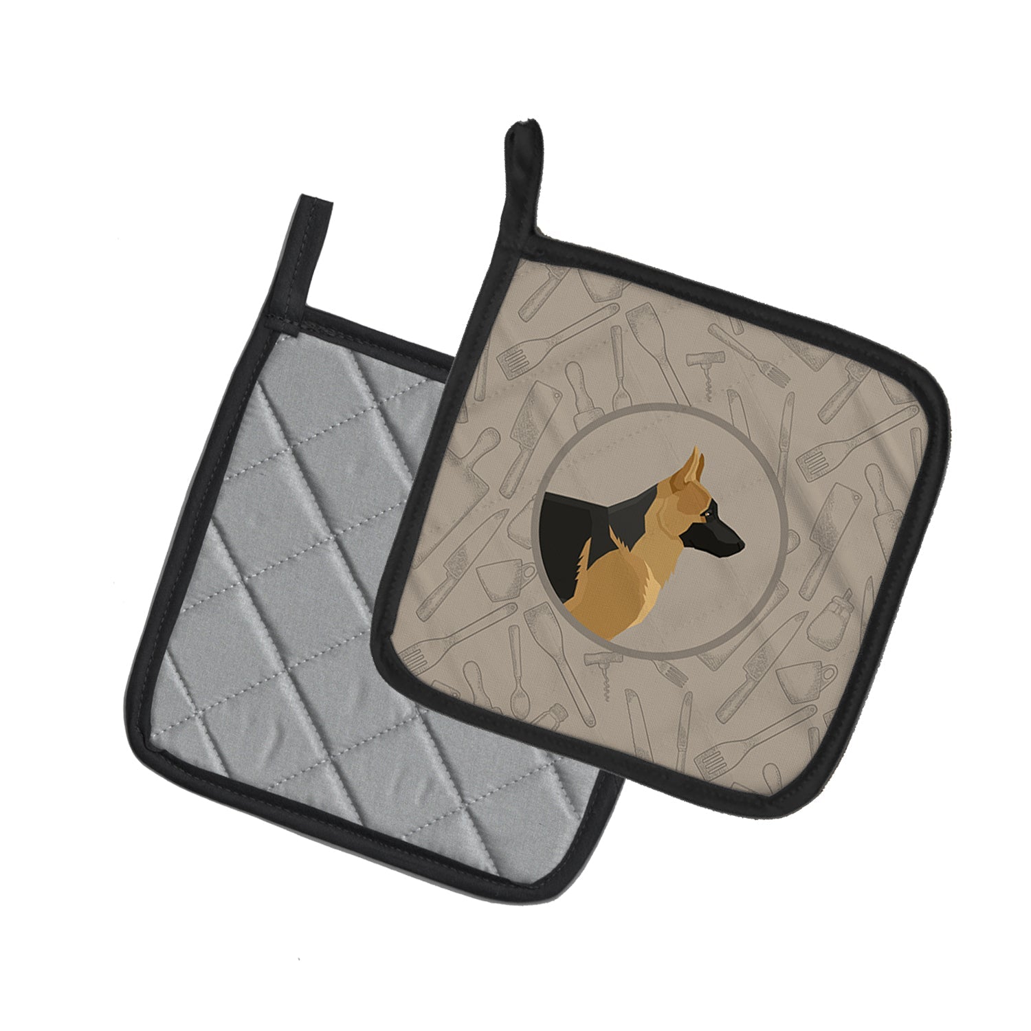 German Shepherd In the Kitchen Pot Holder Set of 2 Heat Resistant Quilted Hot Pads 7.5 x 7.5 Inch, Insulated Kitchen Trivets for Cooking & Baking