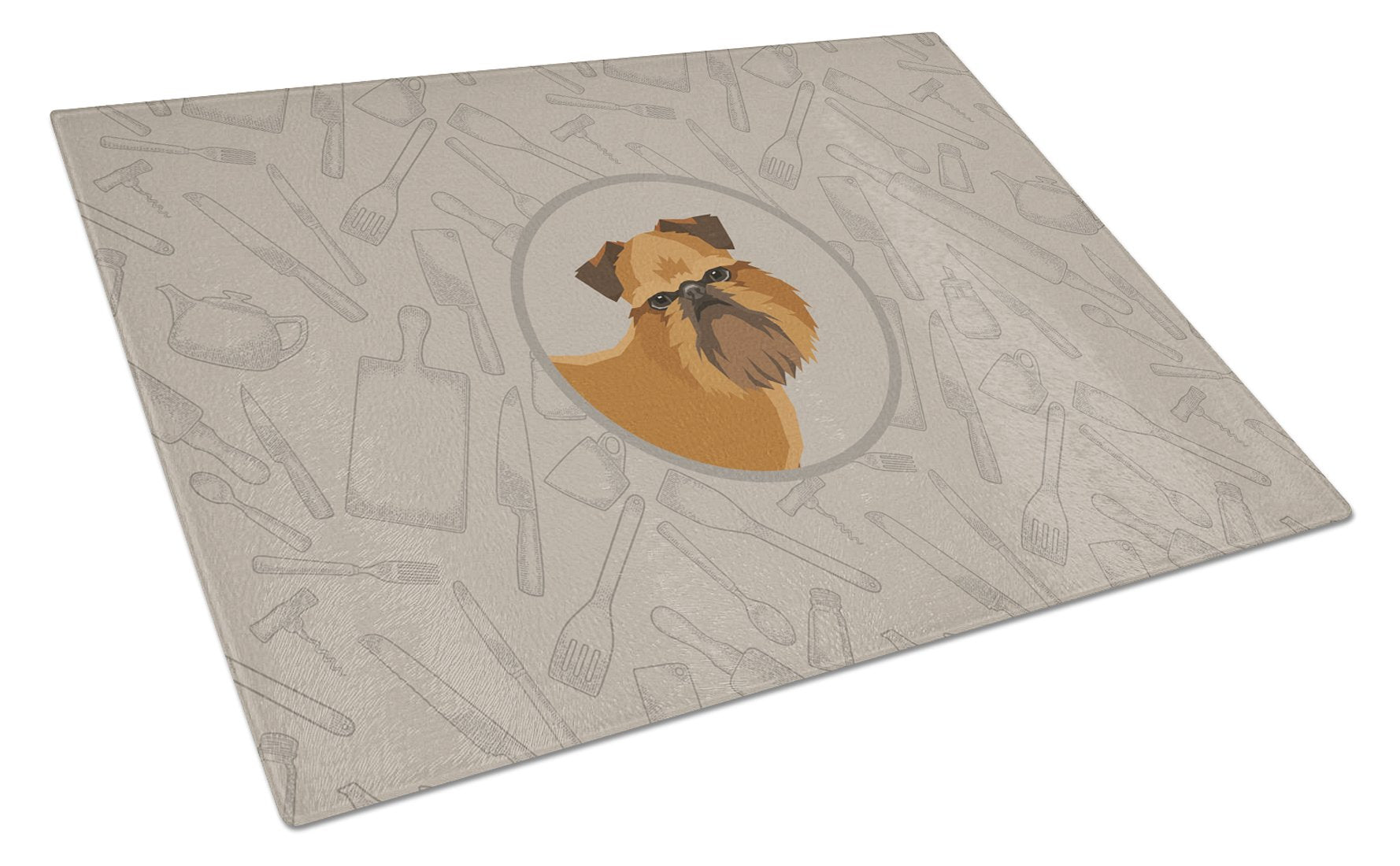 Brussels Griffon In the Kitchen Cutting Board Tempered Glass Kitchen Cutting Surface, Heat Resistant Chopping, Non-Slip Feet, Food Prep & Serving