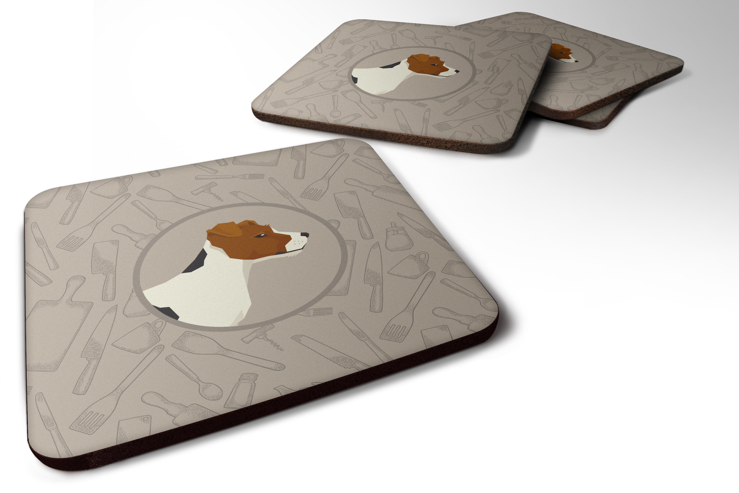 Jack Russell Terrier In the Kitchen Foam Coasters Set of 4 Cup Coasters for Indoor Outdoor, Tabletop Protection, Anti Slip, Mouse pad Material