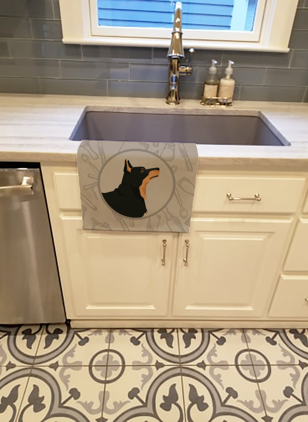 Lancashire Terrier In the Kitchen Kitchen Towel Velour Plush Front and Cotton Loop Back Machine Washable