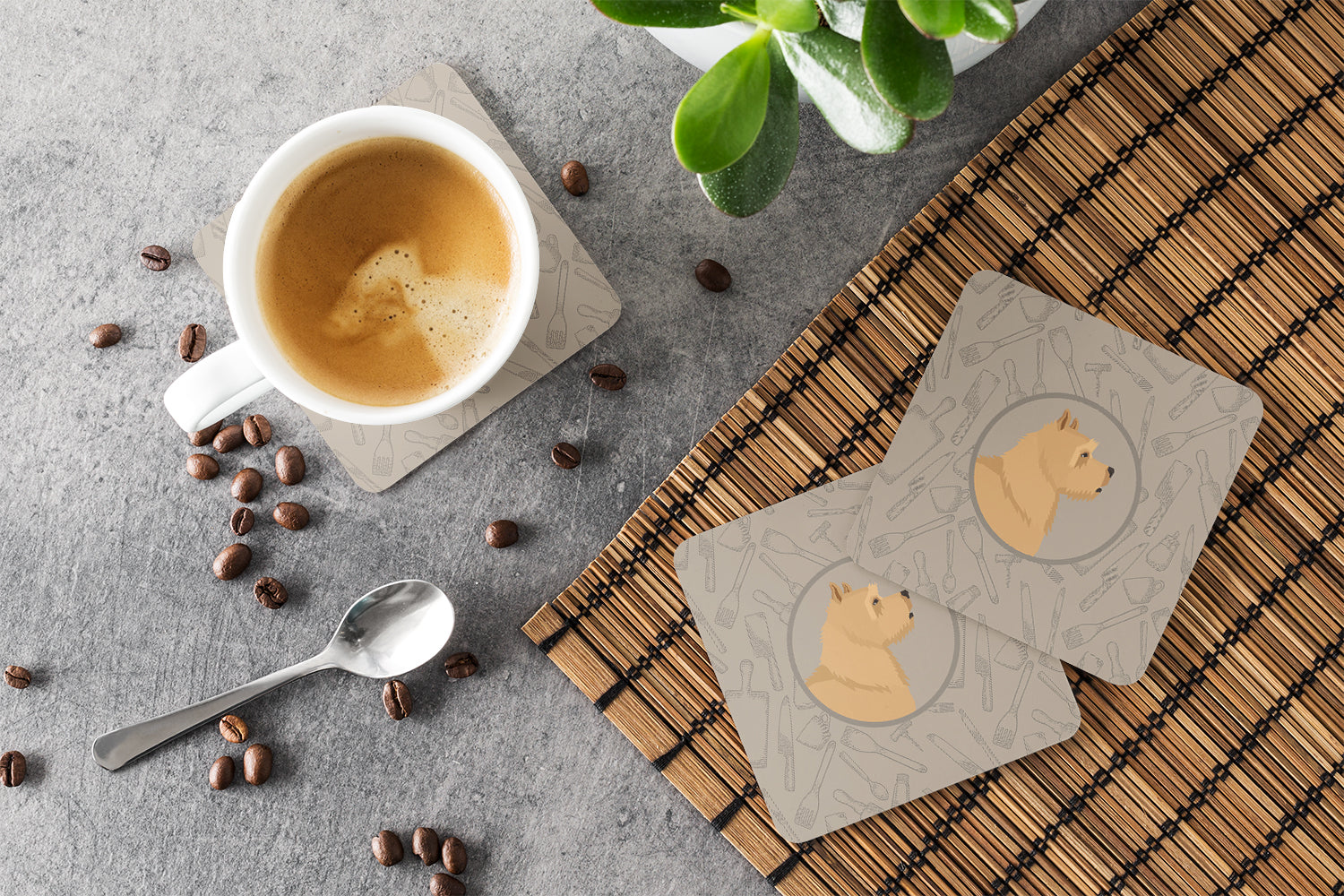 Norwich Terrier In the Kitchen Foam Coasters Set of 4 Cup Coasters for Indoor Outdoor, Tabletop Protection, Anti Slip, Mouse pad Material