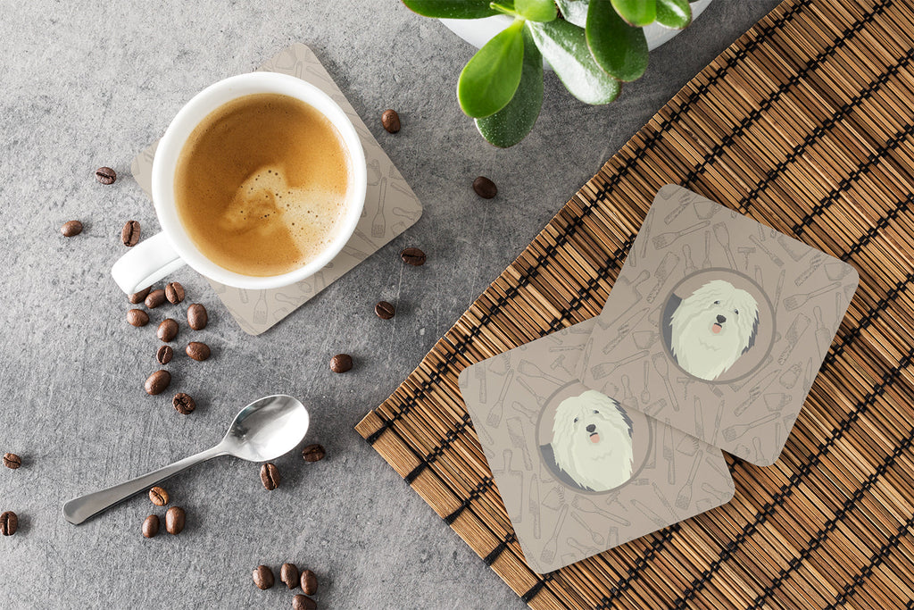 Old English Sheepdog In the Kitchen Foam Coasters Set of 4 Cup Coasters for Indoor Outdoor, Tabletop Protection, Anti Slip, Mouse pad Material