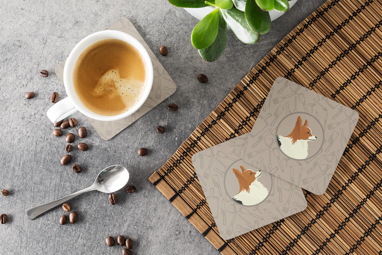 Papillon In the Kitchen Foam Coasters Set of 4 Cup Coasters for Indoor Outdoor, Tabletop Protection, Anti Slip, Mouse pad Material