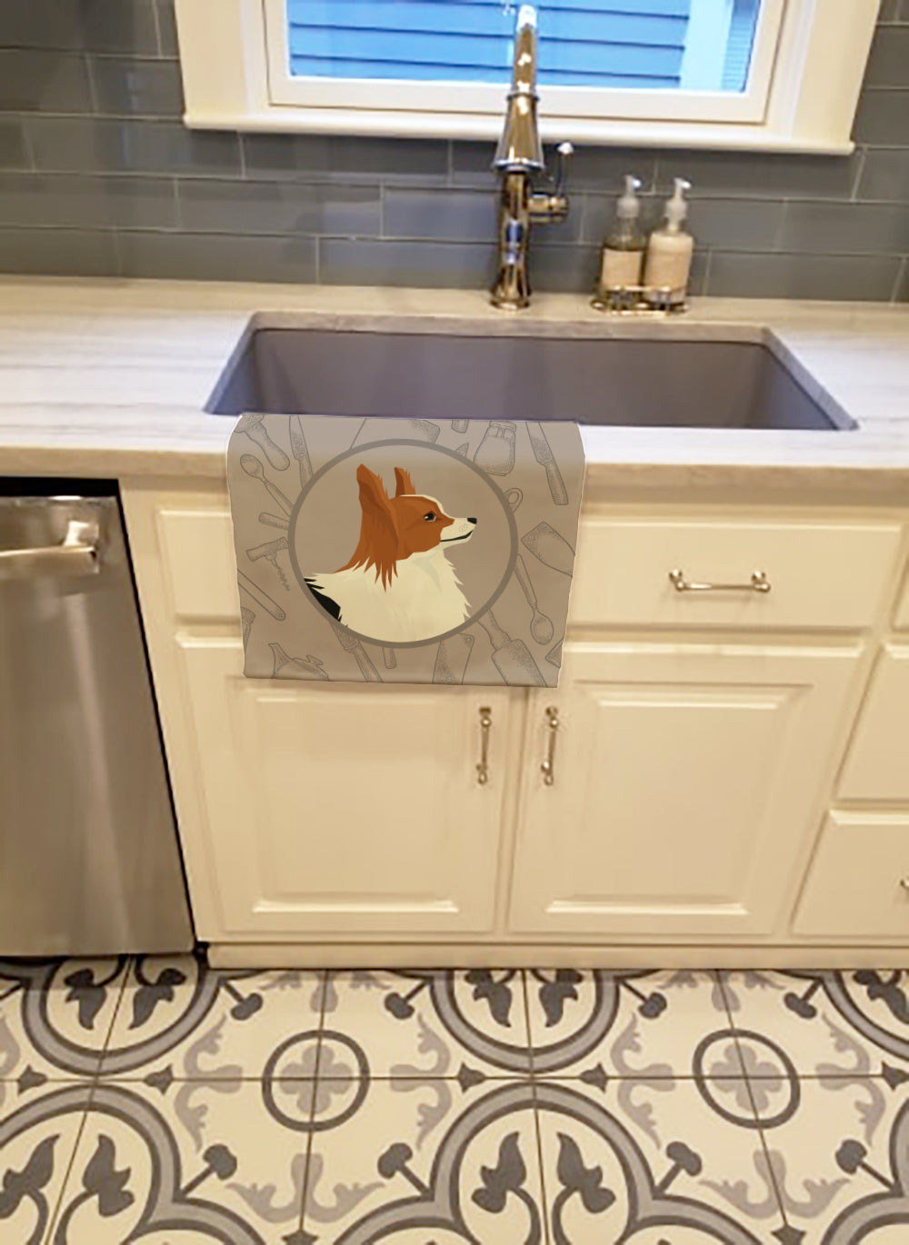 Papillon In the Kitchen Kitchen Towel Velour Plush Front and Cotton Loop Back Machine Washable