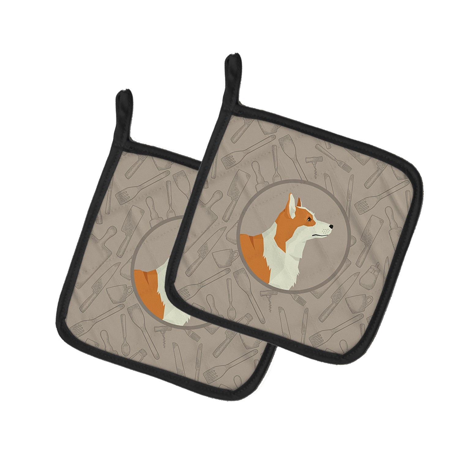 Pembroke Corgi In the Kitchen Pot Holder Set of 2 Heat Resistant Quilted Hot Pads 7.5 x 7.5 Inch, Insulated Kitchen Trivets for Cooking & Baking
