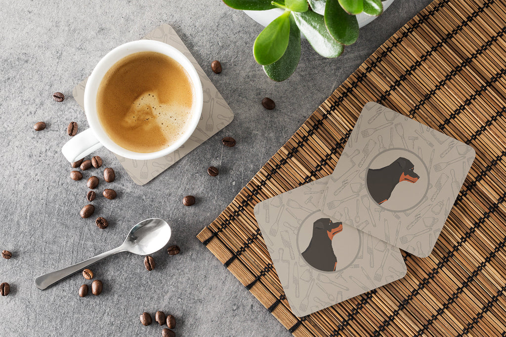 Rottweiler In the Kitchen Foam Coasters Set of 4 Cup Coasters for Indoor Outdoor, Tabletop Protection, Anti Slip, Mouse pad Material