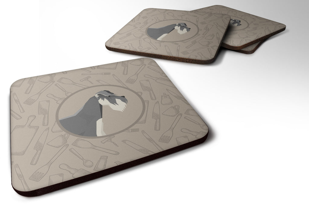 Schnauzer In the Kitchen Foam Coasters Set of 4 Cup Coasters for Indoor Outdoor, Tabletop Protection, Anti Slip, Mouse pad Material