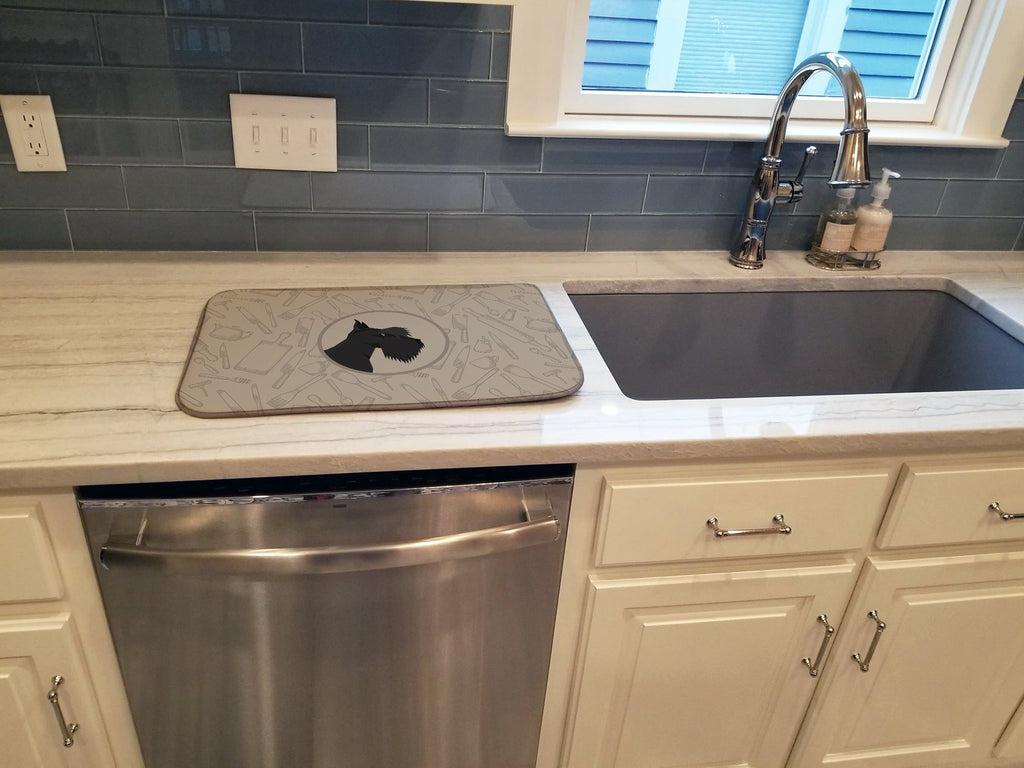 Scottish Terrier In the Kitchen Dish Drying Mat Absorbent Dish Drying Mat Pad for Kitchen Counter Dish Drainer Mat for Countertop, 14 x 21", Multicolor