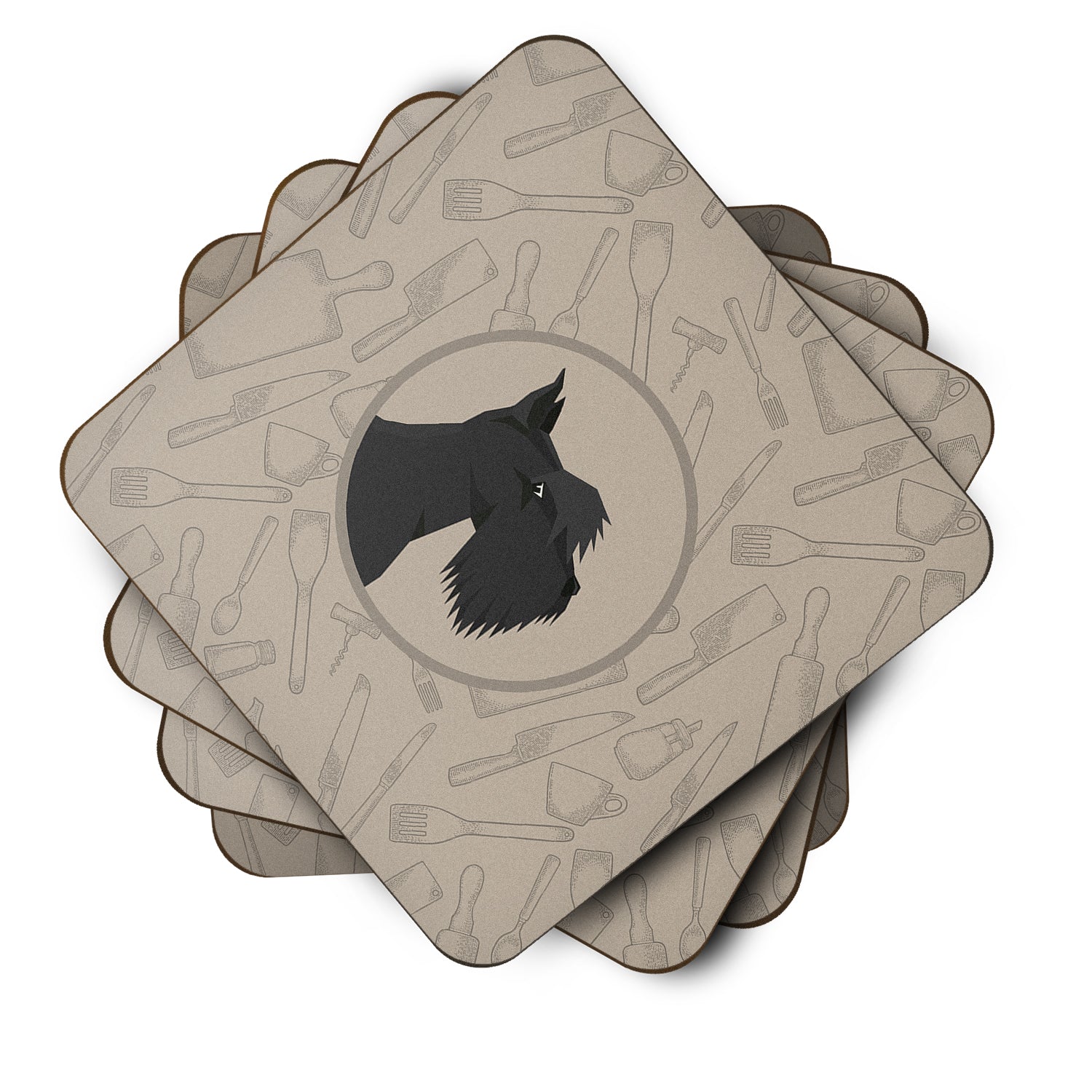 Scottish Terrier In the Kitchen Foam Coasters Set of 4 Cup Coasters for Indoor Outdoor, Tabletop Protection, Anti Slip, Mouse pad Material