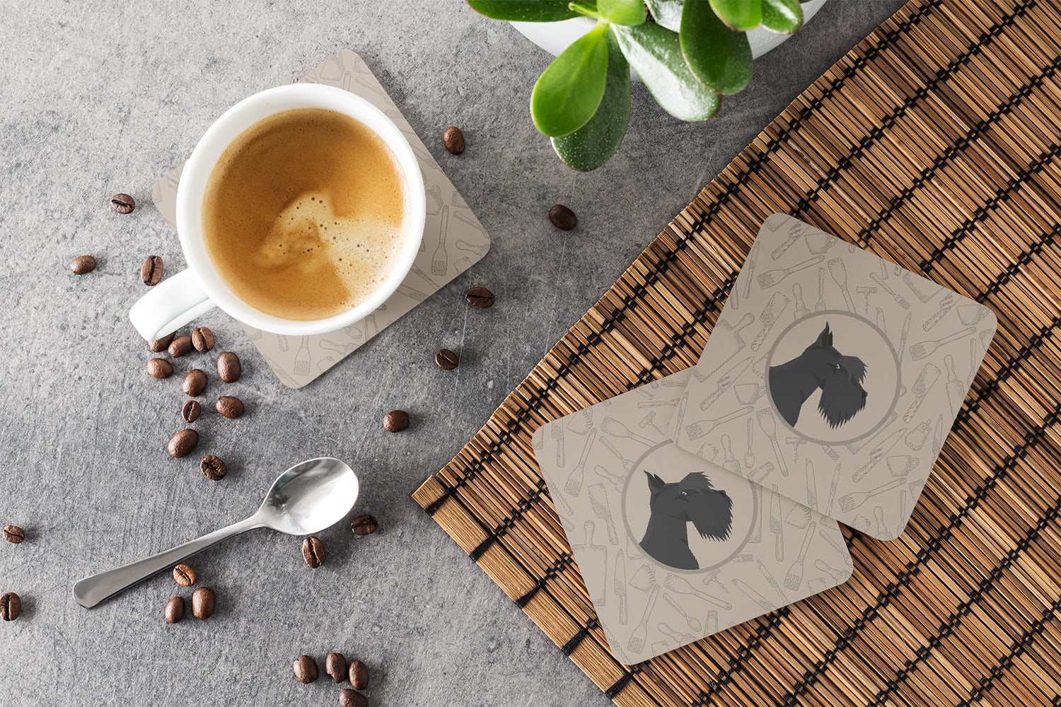 Scottish Terrier In the Kitchen Foam Coasters Set of 4 Cup Coasters for Indoor Outdoor, Tabletop Protection, Anti Slip, Mouse pad Material