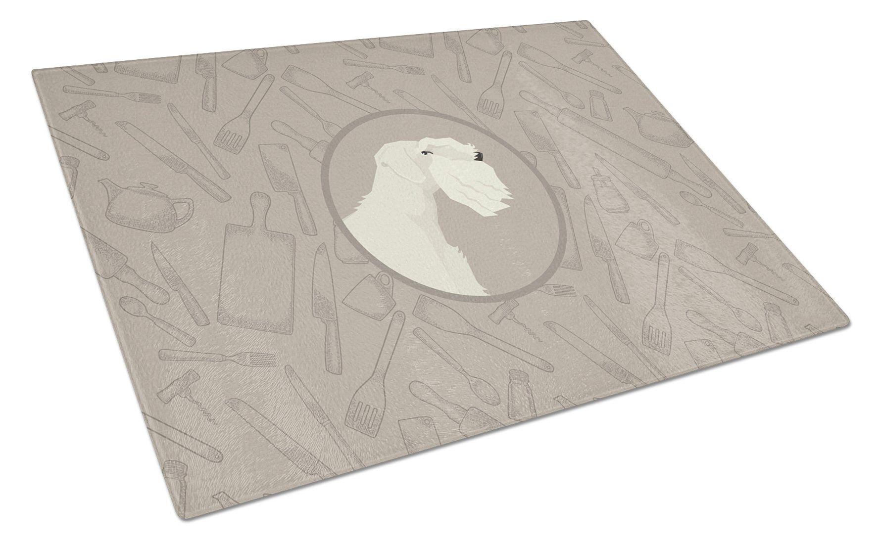Sealyham Terrier In the Kitchen Cutting Board Tempered Glass Kitchen Cutting Surface, Heat Resistant Chopping, Non-Slip Feet, Food Prep & Serving