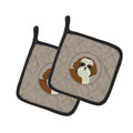 Shih Tzu In the Kitchen Pot Holder Set of 2 Heat Resistant Quilted Hot Pads 7.5 x 7.5 Inch, Insulated Kitchen Trivets for Cooking & Baking