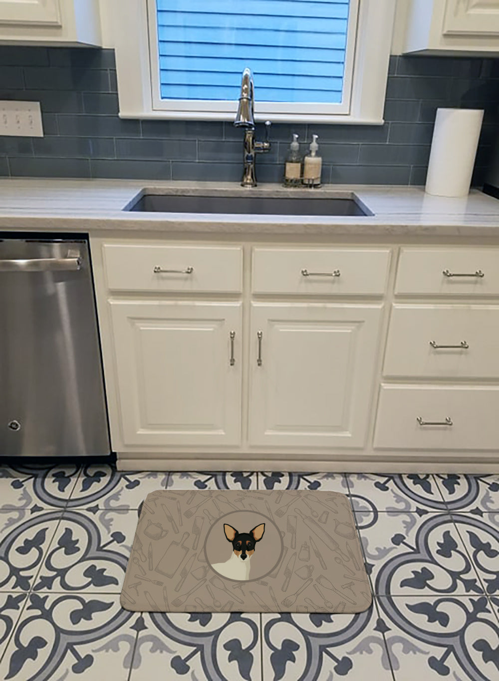Toy Fox Terrier In the Kitchen Memory Foam Kitchen Mat Machine Washable Anti-Fatigue Cushion Comfort Bath or Kitchen Rug