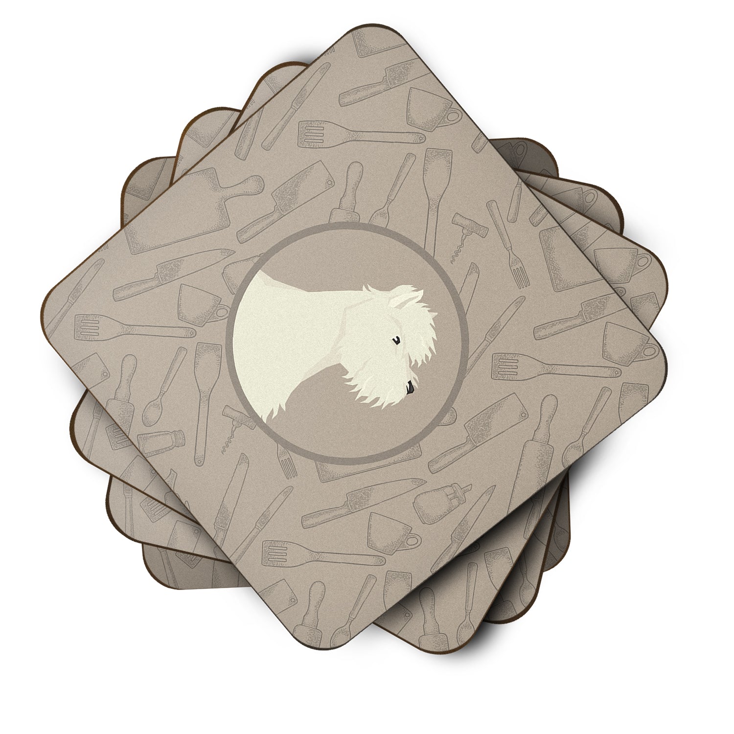 Westie In the Kitchen Foam Coasters Set of 4 Cup Coasters for Indoor Outdoor, Tabletop Protection, Anti Slip, Mouse pad Material