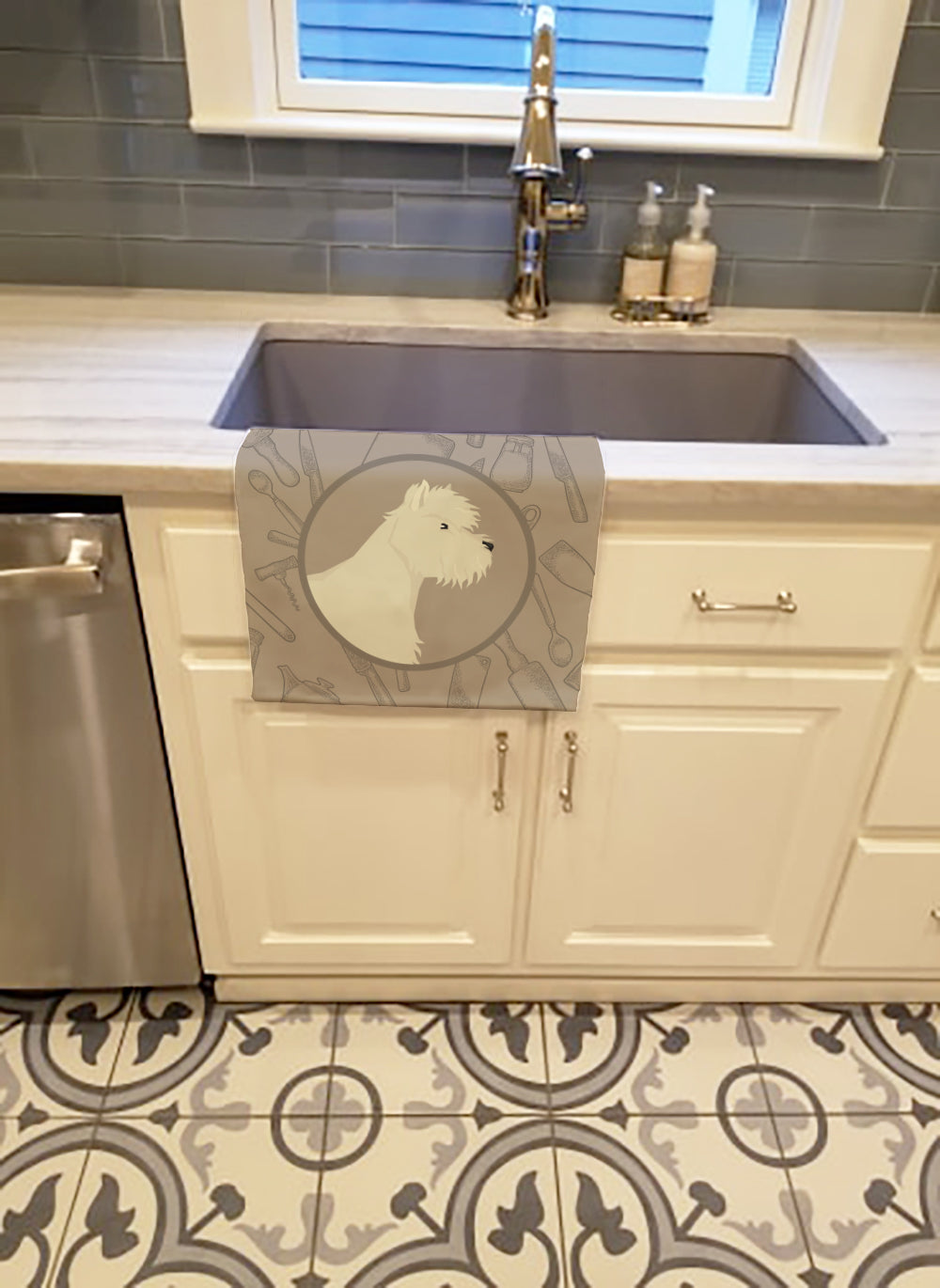 Westie In the Kitchen Kitchen Towel Velour Plush Front and Cotton Loop Back Machine Washable