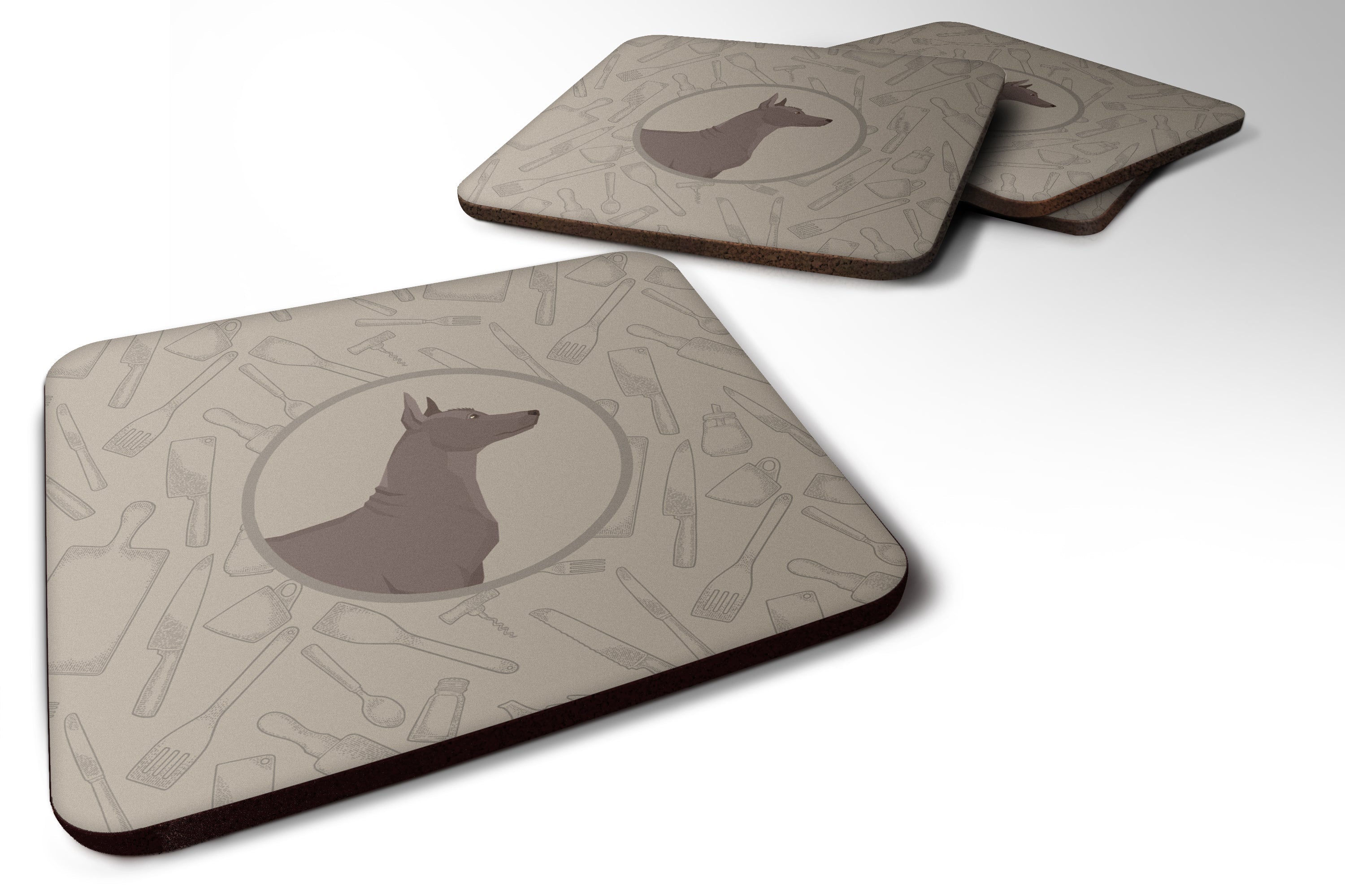 Mexican Hairless Dog Xolo In the Kitchen Foam Coasters Set of 4 Cup Coasters for Indoor Outdoor, Tabletop Protection, Anti Slip, Mouse pad Material