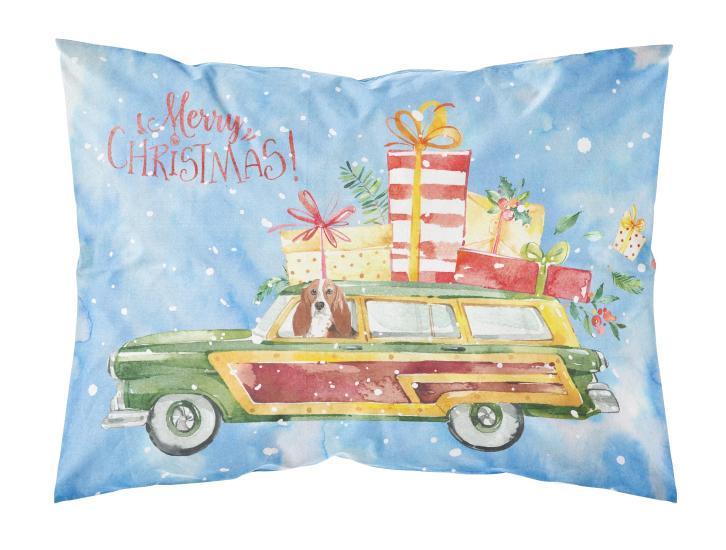 Merry Christmas Basset Hound Standard Pillowcase Lightweight Super Soft Easy Care Decorative Artwork Pillowcase, Standard