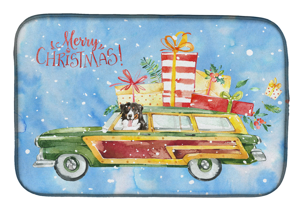 Merry Christmas Bernese Mountain Dog Dish Drying Mat Absorbent Dish Drying Mat Pad for Kitchen Counter Dish Drainer Mat for Countertop, 14 x 21", Multicolor