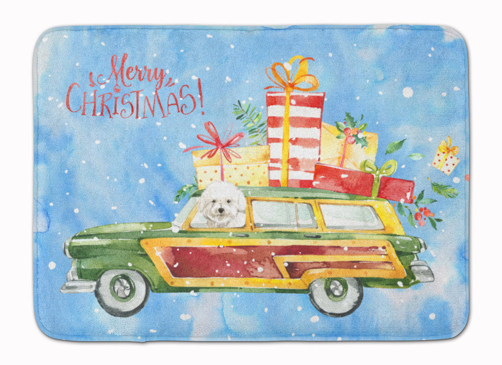 Merry Christmas Bichon Frisé Memory Foam Kitchen Mat Machine Washable Anti-Fatigue Cushion Comfort Bath or Kitchen Rug