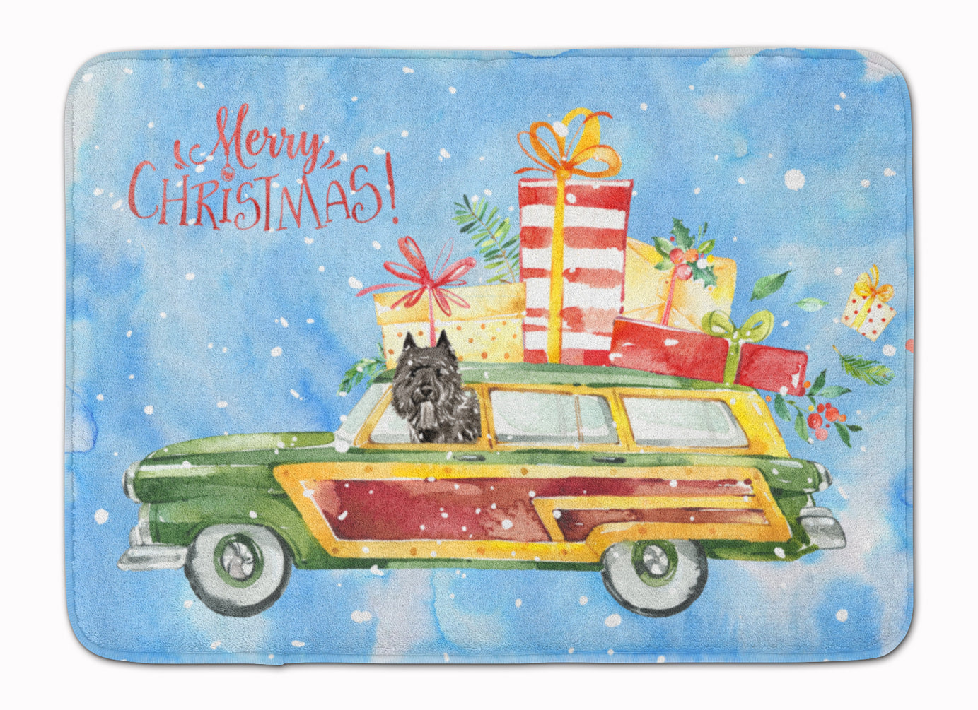 Merry Christmas Bouvier des Flandres Memory Foam Kitchen Mat Machine Washable Anti-Fatigue Cushion Comfort Bath or Kitchen Rug