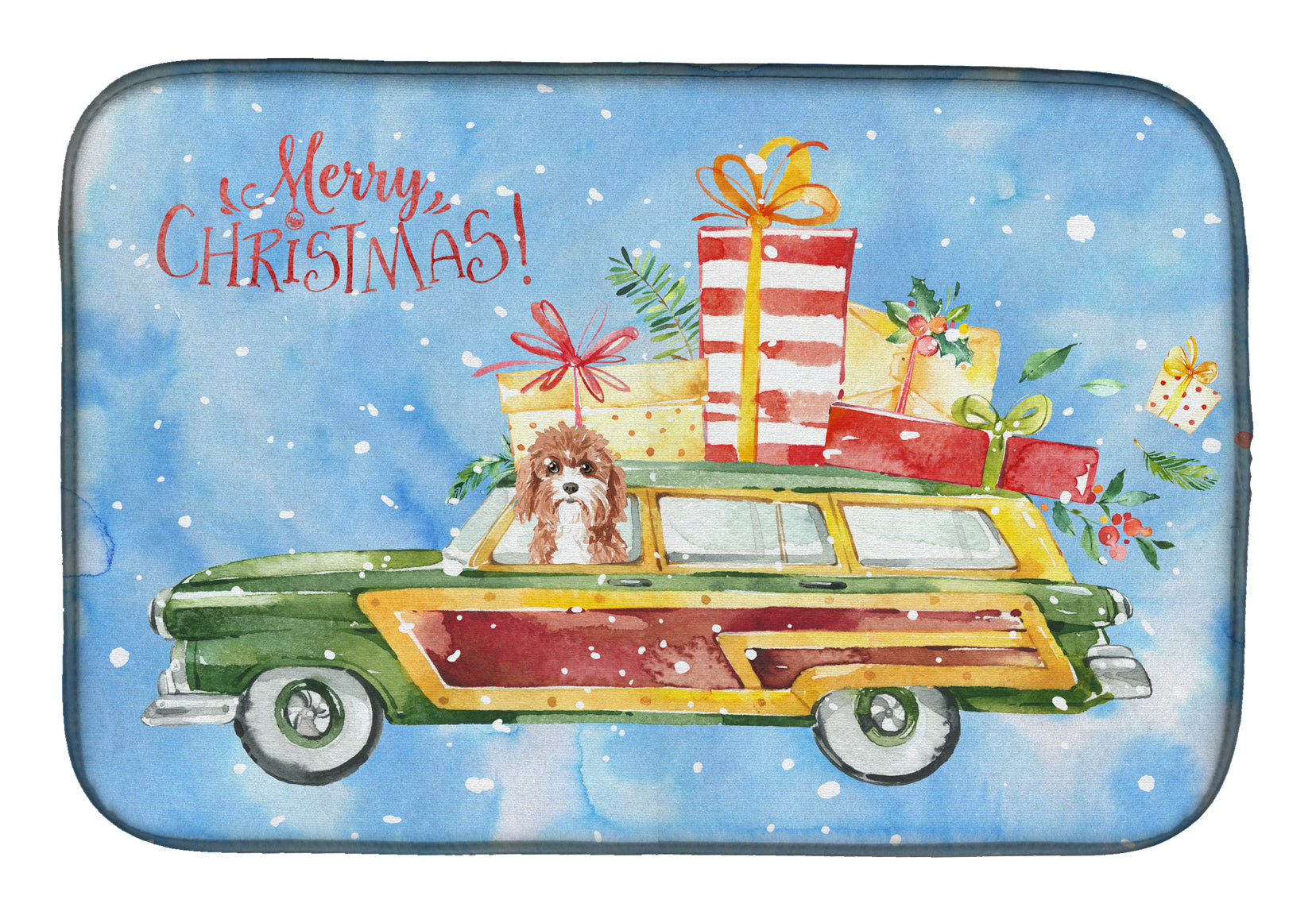 Merry Christmas Cavapoo Dish Drying Mat Absorbent Dish Drying Mat Pad for Kitchen Counter Dish Drainer Mat for Countertop, 14 x 21", Multicolor