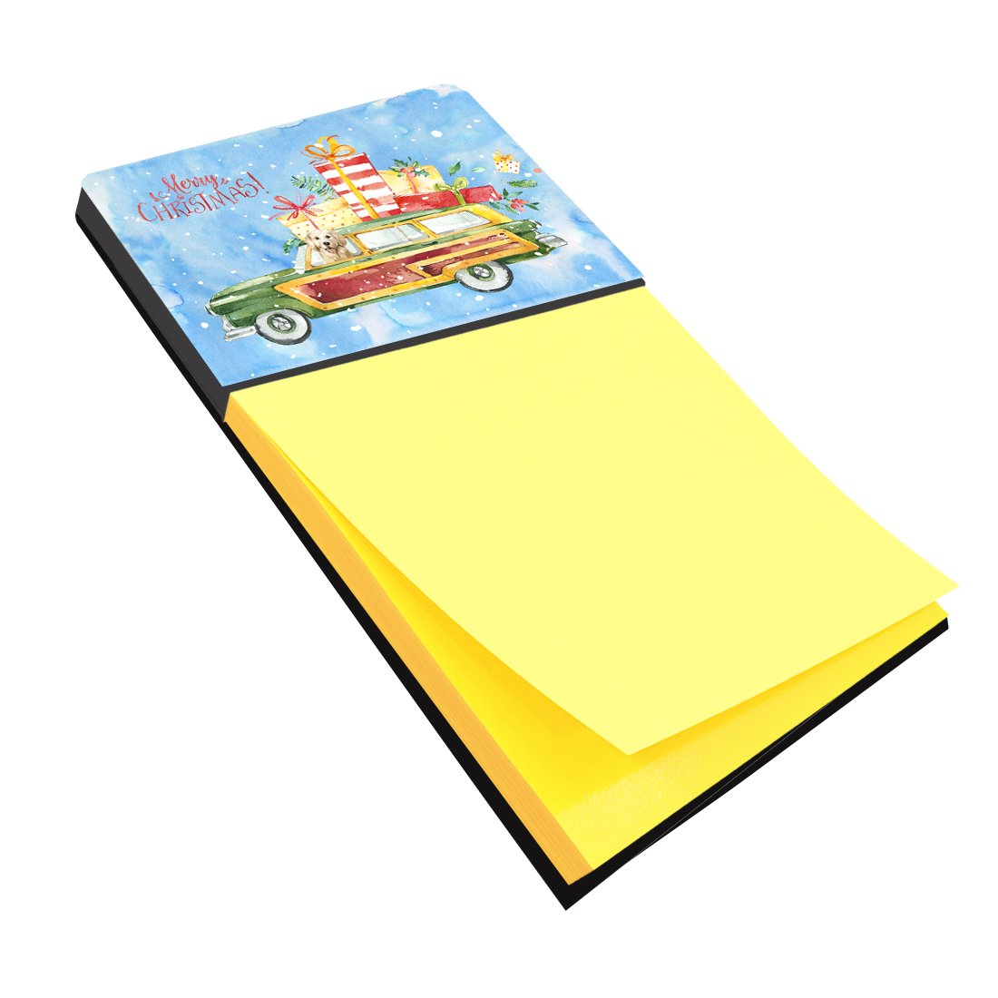 Merry Christmas Golden Retriever Watercolor Sticky Note Holder Refillable Dispenser Desk Accessory 3x3 Pad Gift