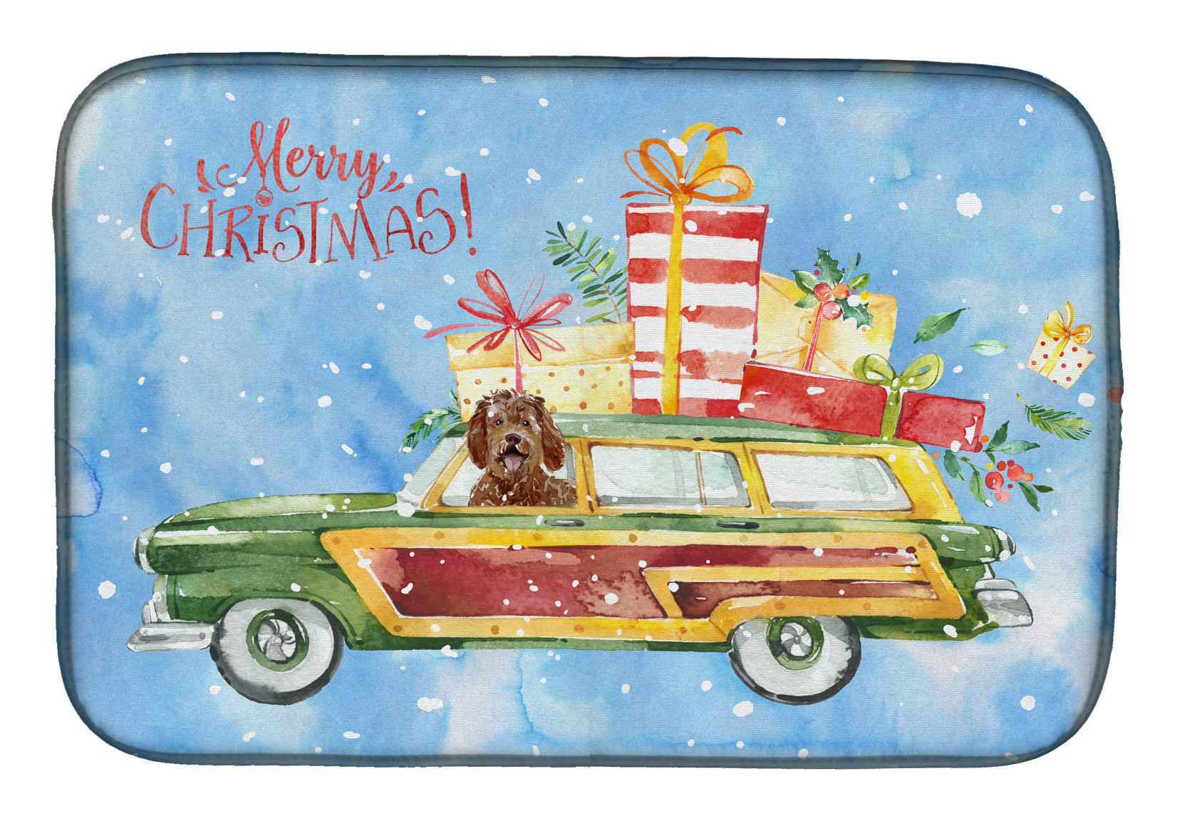Merry Christmas Labradoodle Dish Drying Mat Absorbent Dish Drying Mat Pad for Kitchen Counter Dish Drainer Mat for Countertop, 14 x 21", Multicolor